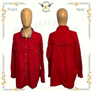 Vintage Express Rider Men's Barb Wire Button Down Shirt Red Size 3XL Pearl Snap